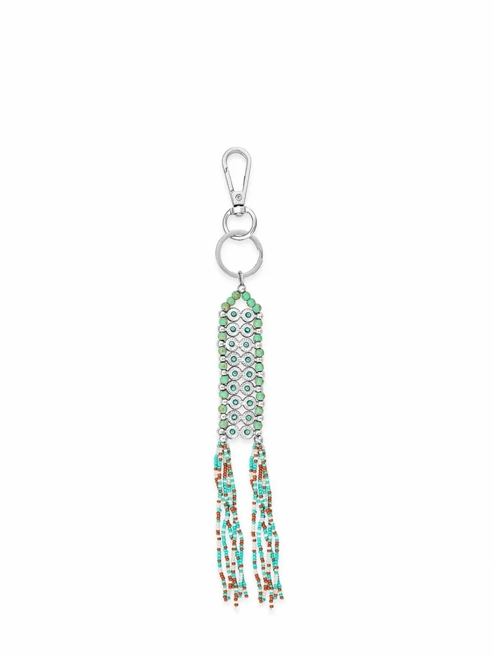 Western Bag Charm Beaded Tassel Keychain Charm - Green and Turquoise